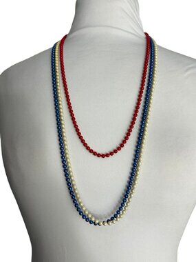VTG Lot 3 Oopsie Oops a Daisy Necklaces Red White Blue Patriotic Beaded Strands